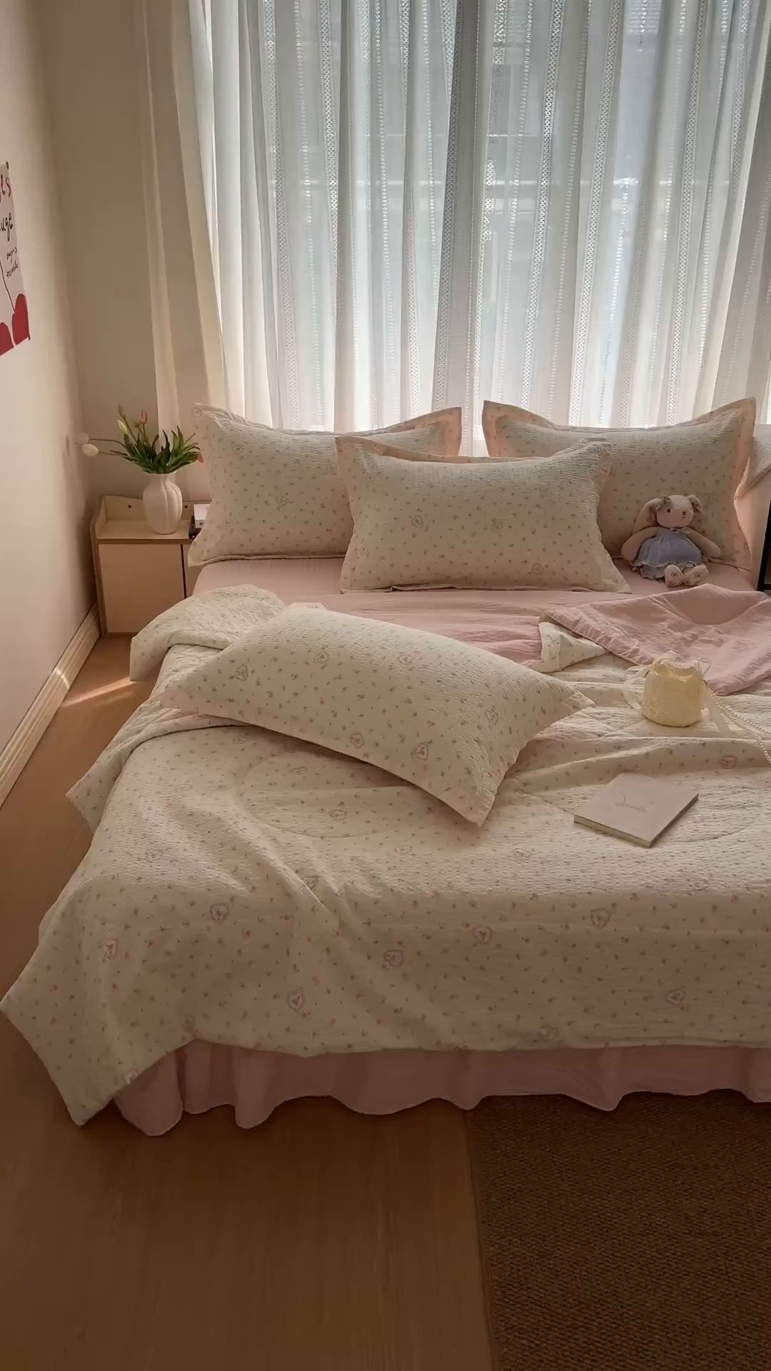 91家纺网 家纺一手货源 找家纺 禾沐 2026新款泡芙棉泡芙纱夏被四件套 甜桃心