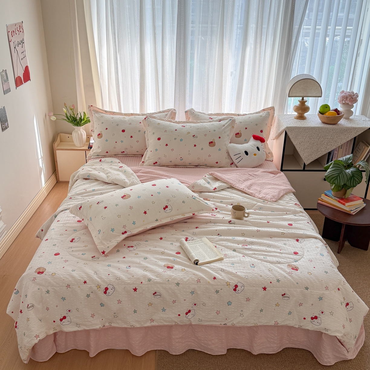 91家纺网 家纺一手货源 找家纺 禾沐 2026新款泡芙棉泡芙纱夏被四件套 星芒凯蒂