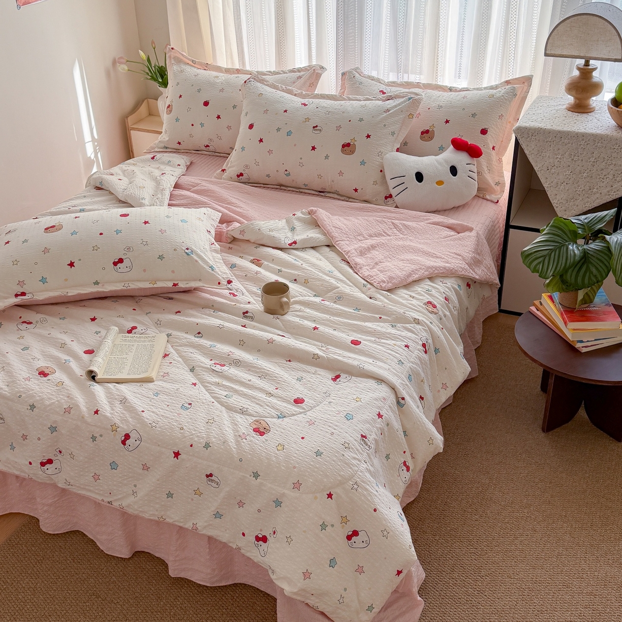 91家纺网 家纺一手货源 找家纺 禾沐 2026新款泡芙棉泡芙纱夏被四件套 星芒凯蒂