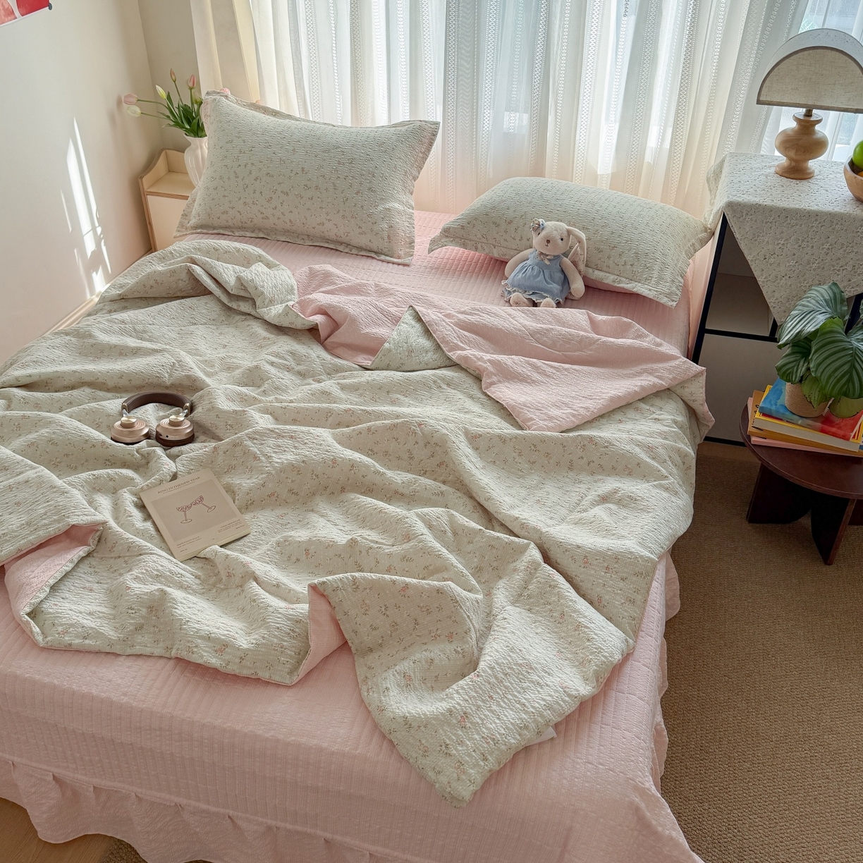 91家纺网 家纺一手货源 找家纺 禾沐 2026新款泡芙棉泡芙纱夏被四件套 秀妍