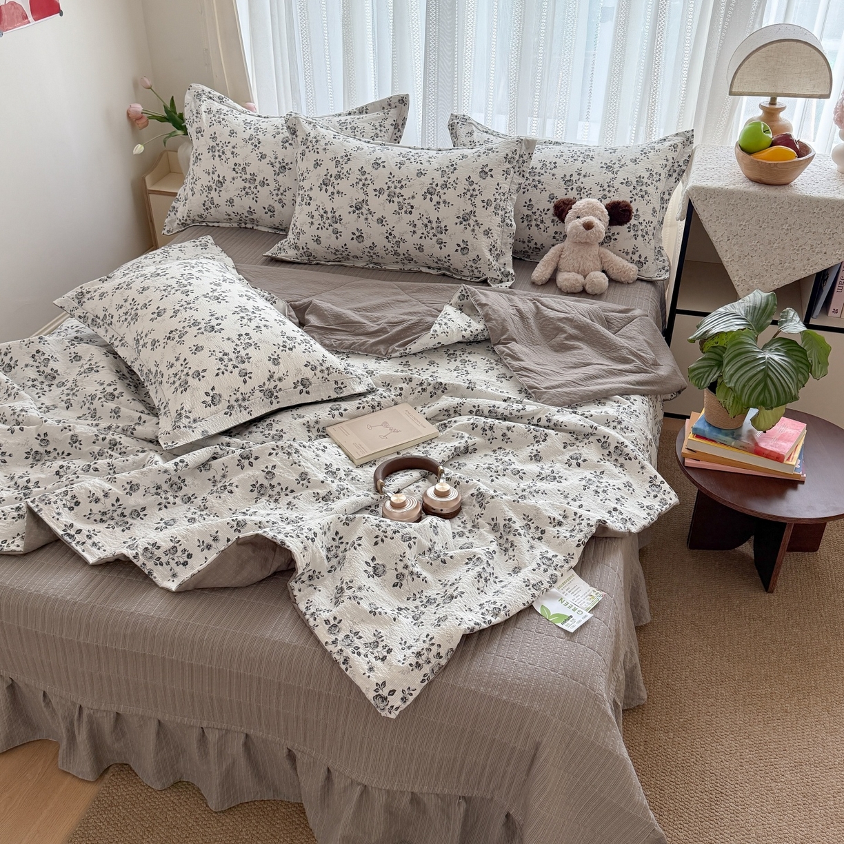 91家纺网 家纺一手货源 找家纺 禾沐 2026新款泡芙棉泡芙纱夏被四件套 只闻花香