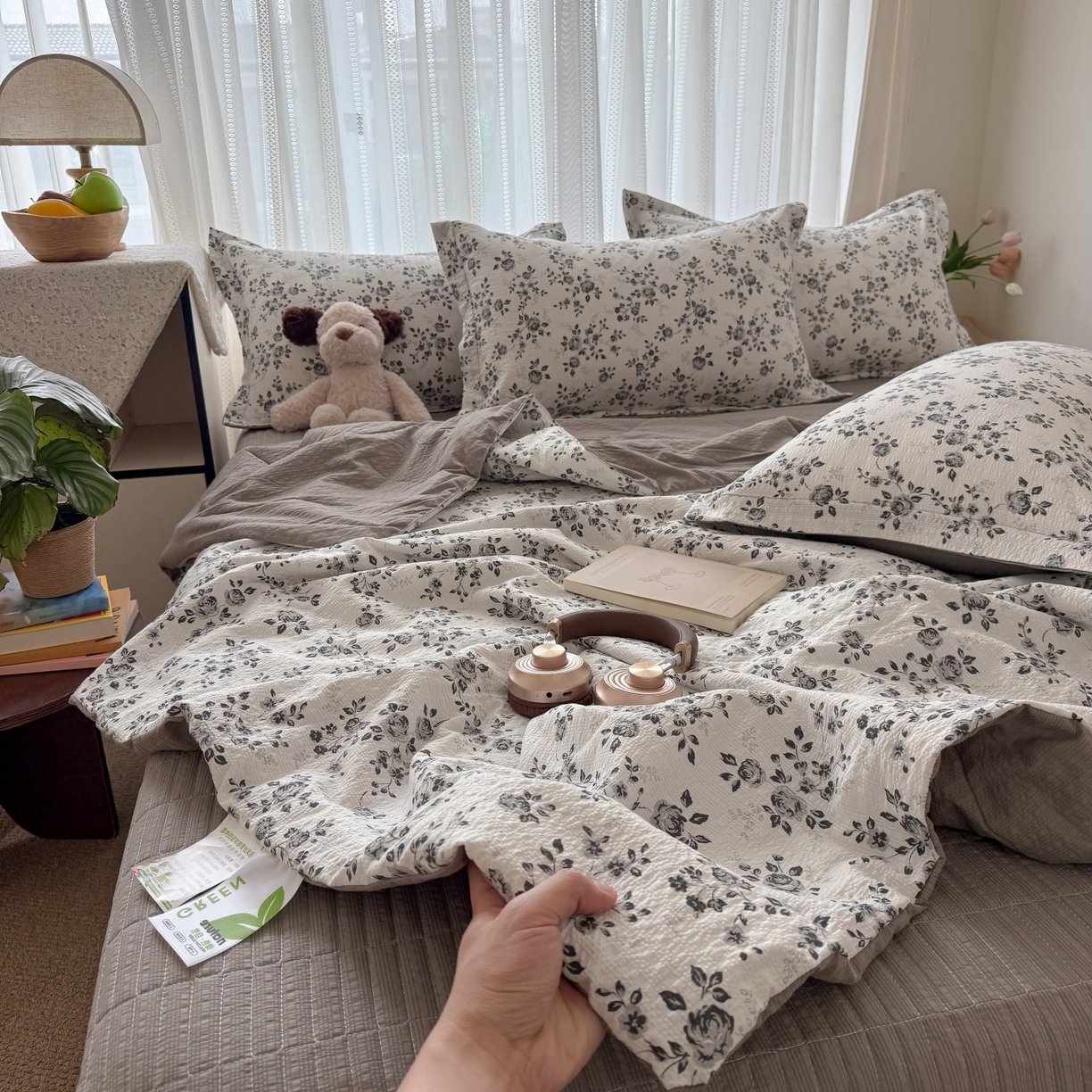 91家纺网 家纺一手货源 找家纺 禾沐 2026新款泡芙棉泡芙纱夏被四件套 只闻花香