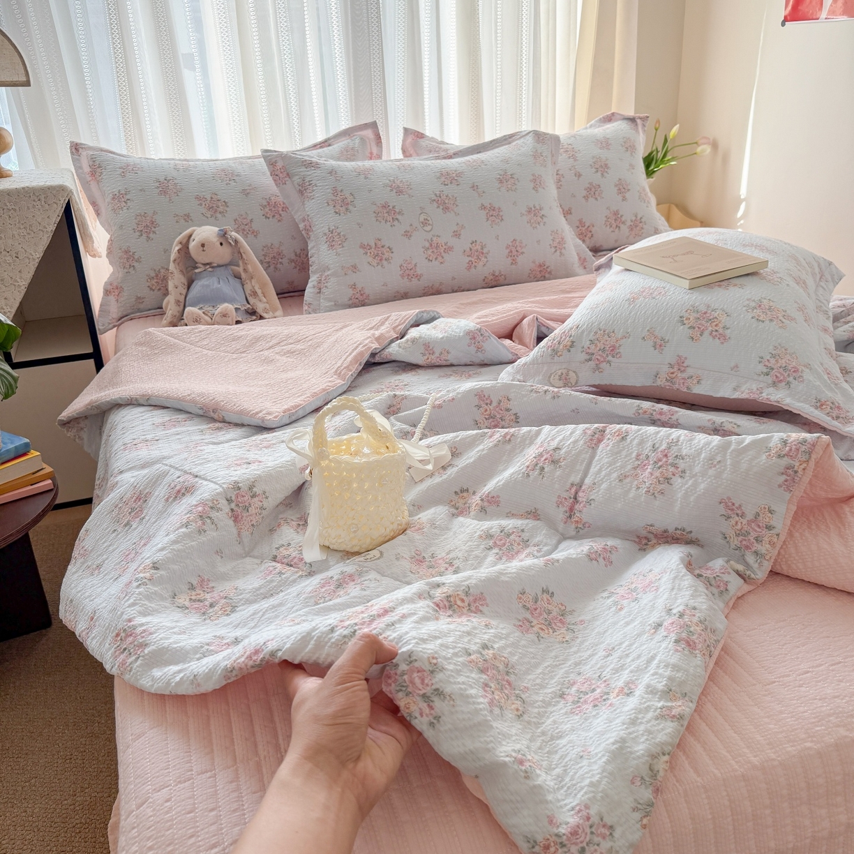 91家纺网 家纺一手货源 找家纺 禾沐 2026新款泡芙棉泡芙纱夏被四件套 仲夏
