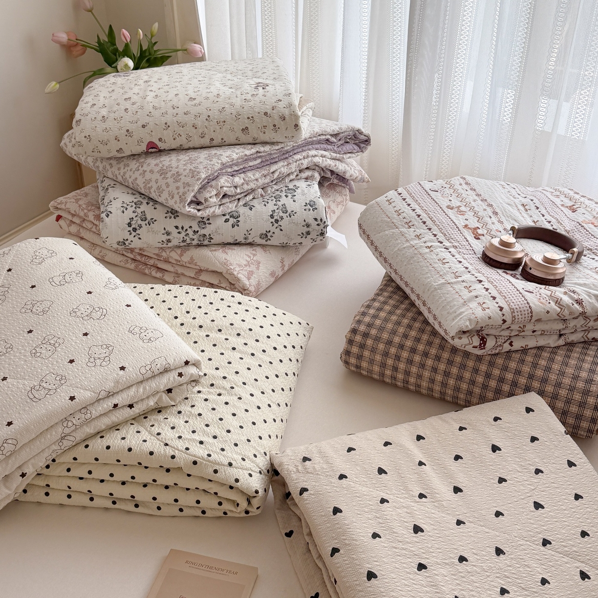 91家纺网 家纺一手货源 找家纺 禾沐 2026新款泡芙棉泡芙纱夏被四件套 组合