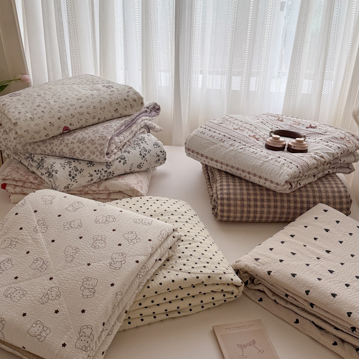 91家纺网 家纺一手货源 找家纺 禾沐 2026新款泡芙棉泡芙纱夏被四件套 组合