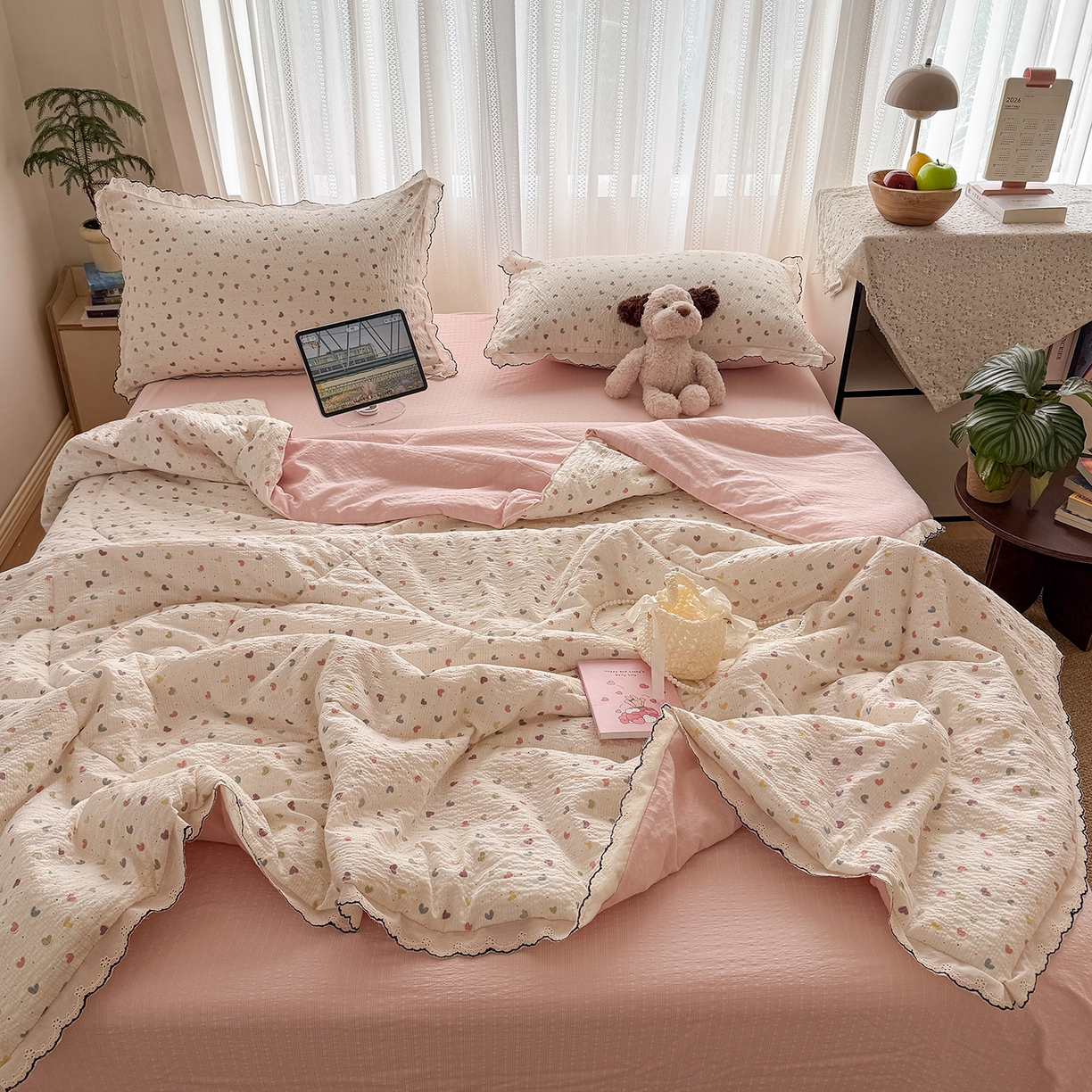 91家纺网 家纺一手货源 找家纺 （总）禾沐 2026新款蕾丝花边夏被款四件套