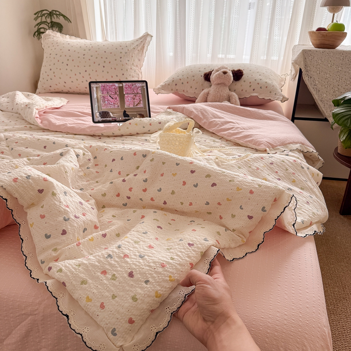 91家纺网 家纺一手货源 找家纺 （总）禾沐 2026新款蕾丝花边夏被款四件套