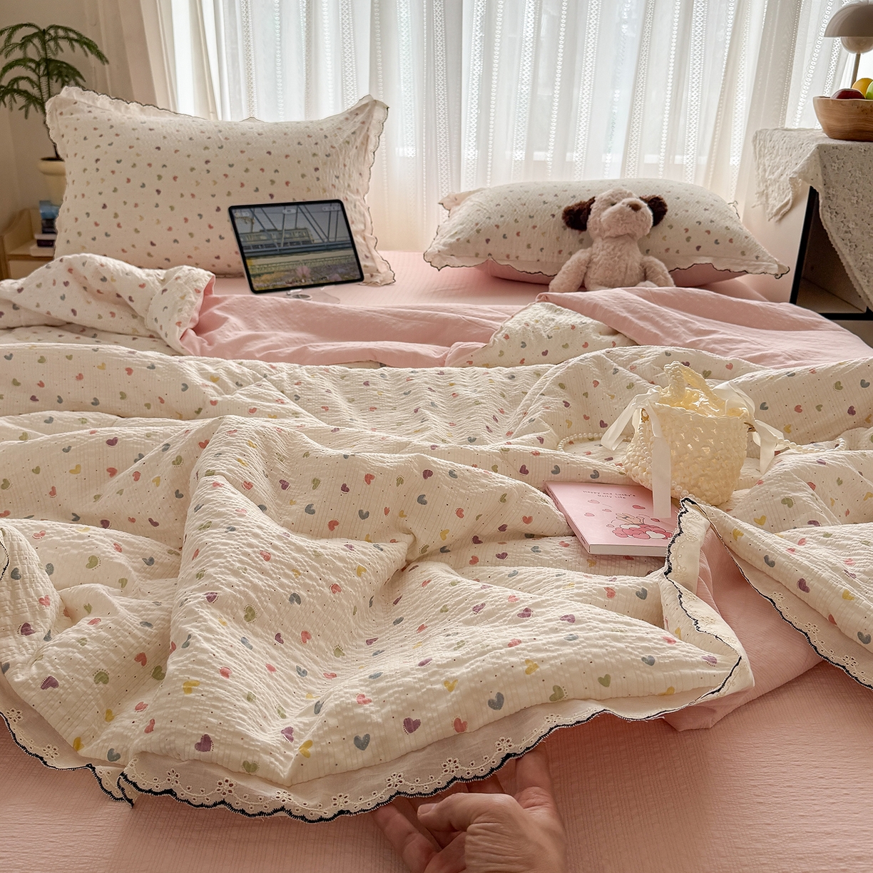 91家纺网 家纺一手货源 找家纺 （总）禾沐 2026新款蕾丝花边夏被款四件套