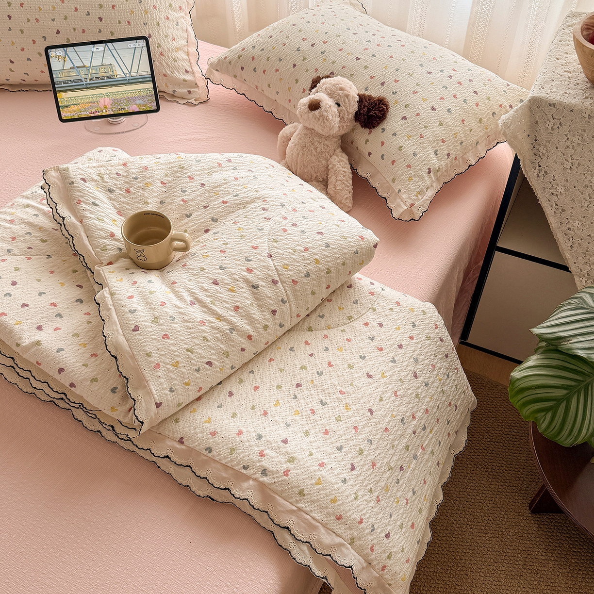 91家纺网 家纺一手货源 找家纺 （总）禾沐 2026新款蕾丝花边夏被款四件套