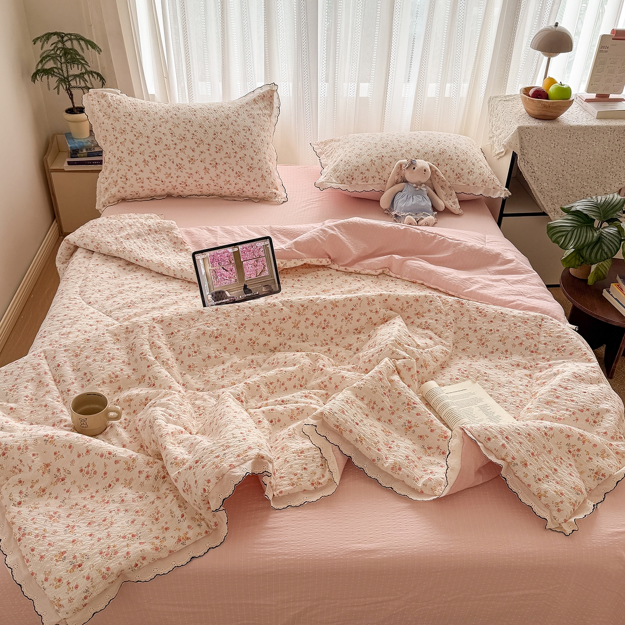 91家纺网 家纺一手货源 找家纺 （总）禾沐 2026新款蕾丝花边夏被款四件套