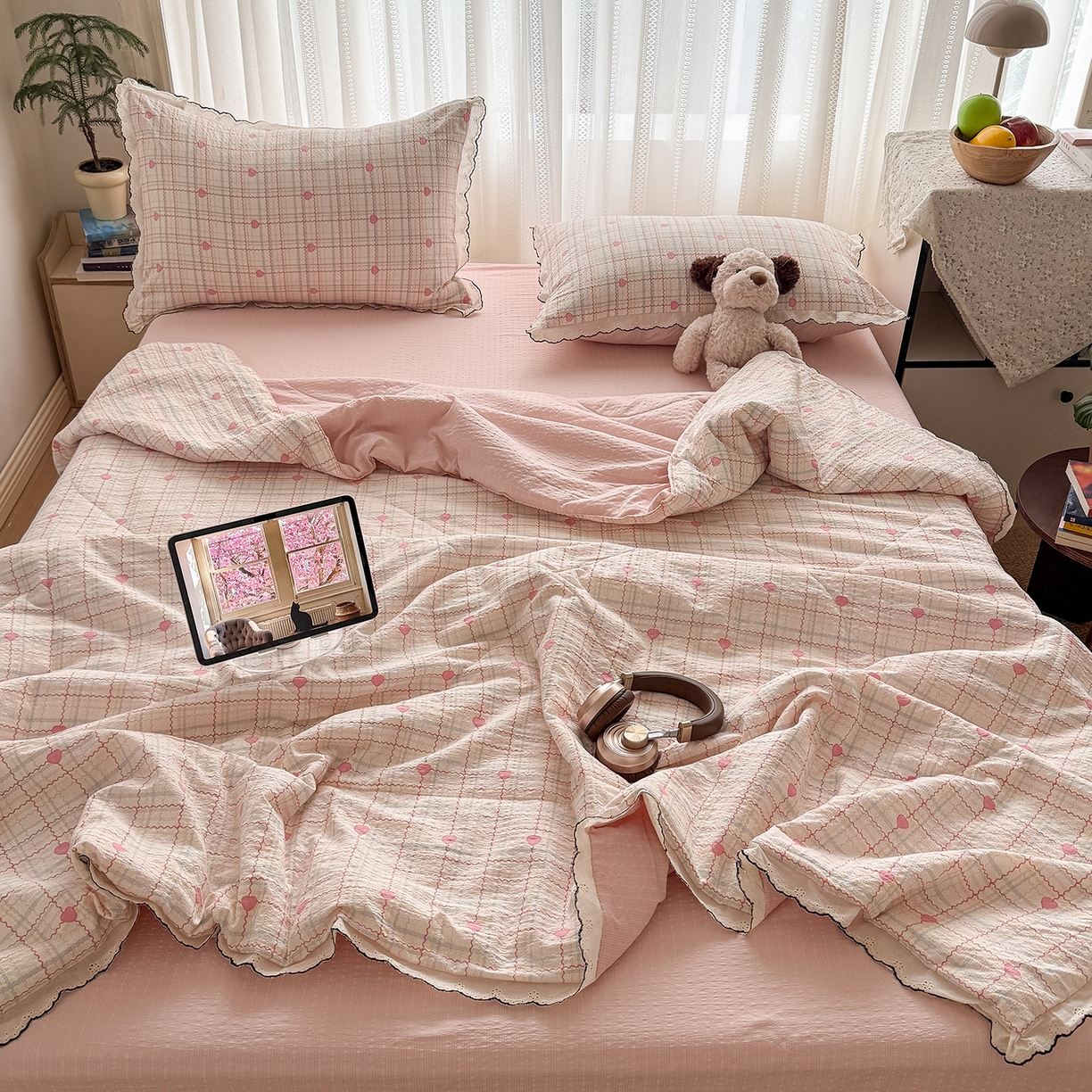 91家纺网 家纺一手货源 找家纺 （总）禾沐 2026新款蕾丝花边夏被款四件套