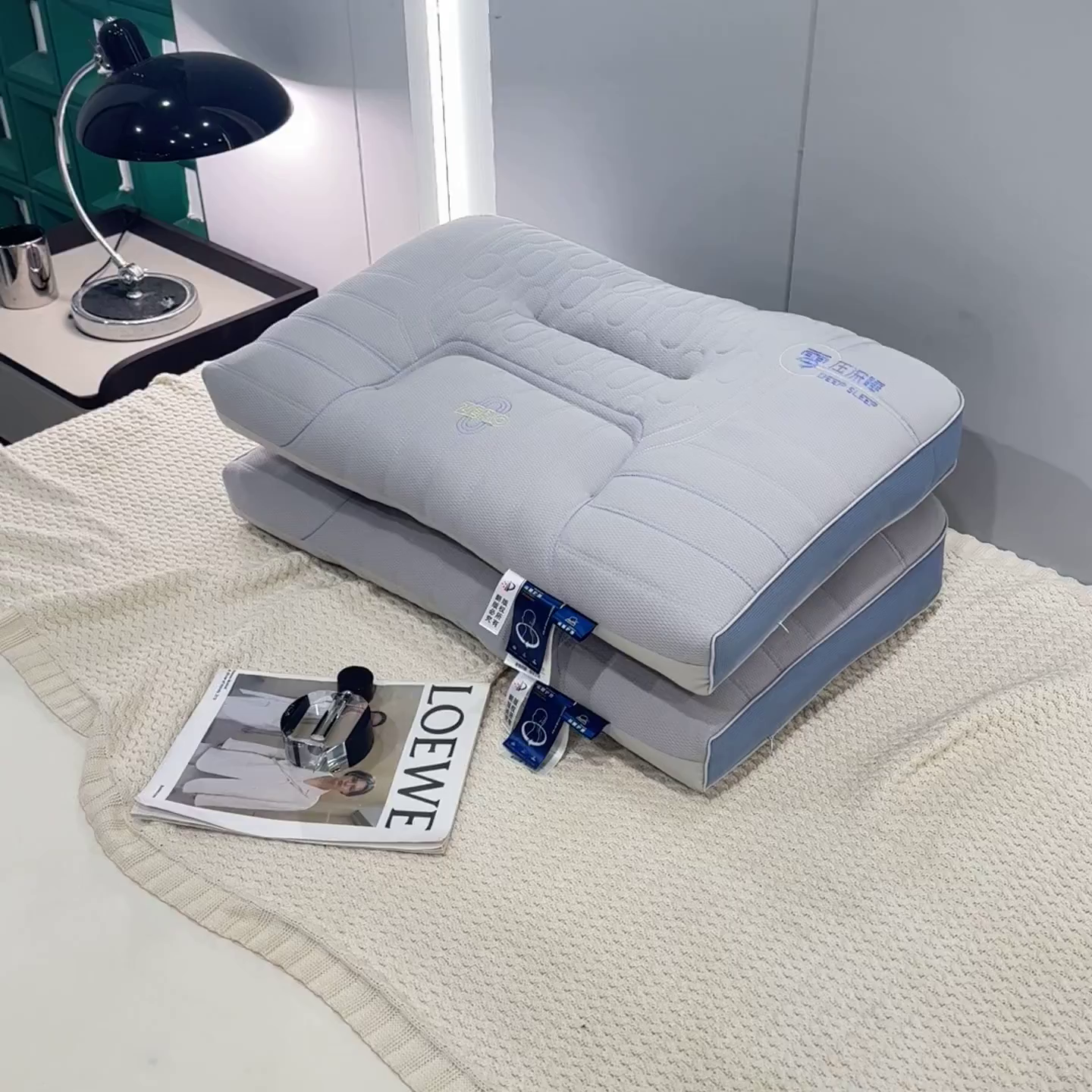 91家纺网 家纺一手货源 找家纺 圣楚家纺 2026新款零压深睡护颈枕枕头枕芯 零压深睡枕-灰色高枕【一对装】