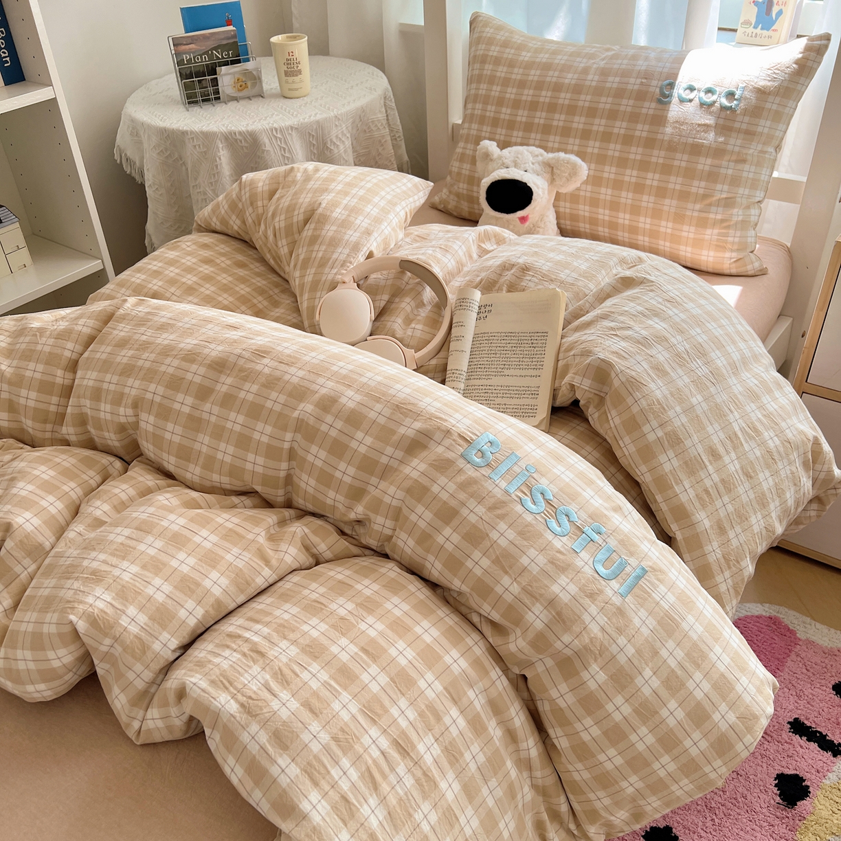 91家纺网 家纺一手货源 找家纺 丽涵家纺 2026新款全棉纯棉色织水洗棉绣花单被套被套单件 尚格-咖