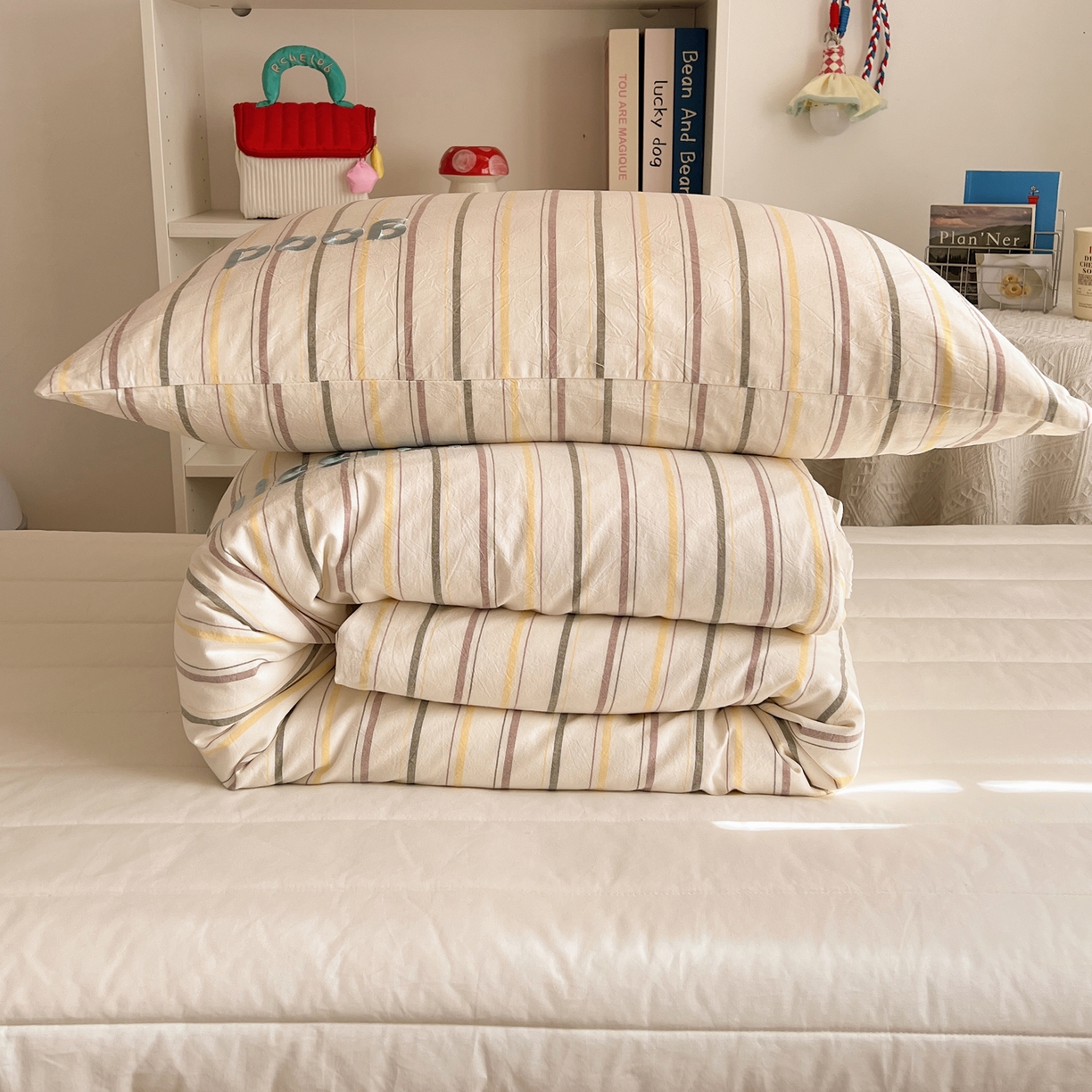 丽涵家纺 2026新款全棉纯棉色织水洗棉绣花单被套被套单件 韵律-咖