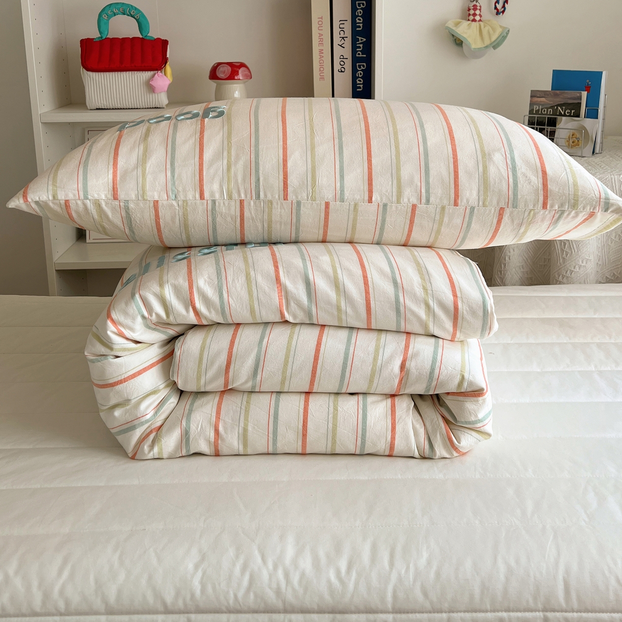 丽涵家纺 2026新款全棉纯棉色织水洗棉绣花单被套被套单件 韵律-绿