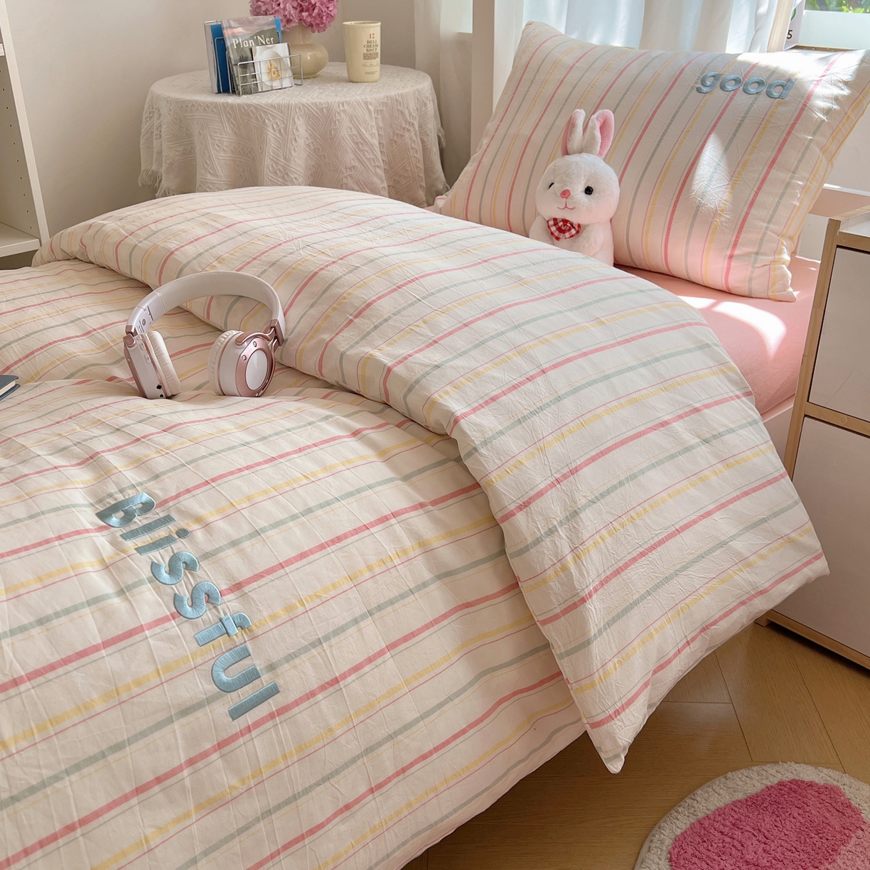 91家纺网 家纺一手货源 找家纺 （总）丽涵家纺 2026新款全棉纯棉色织水洗棉绣花单被套被套单件