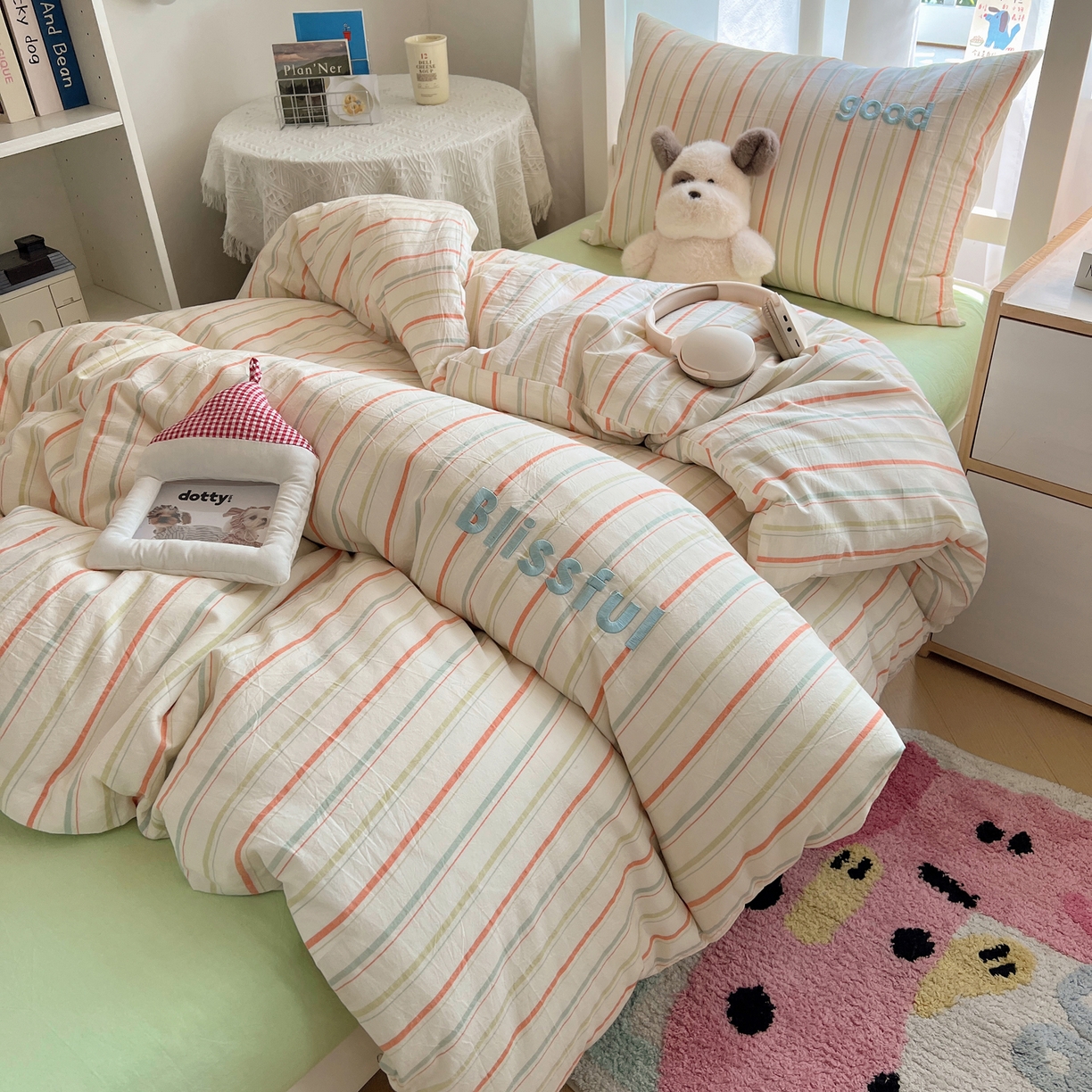 91家纺网 家纺一手货源 找家纺 丽涵家纺 2026新款全棉纯棉色织水洗棉绣花单被套被套单件 韵律-绿