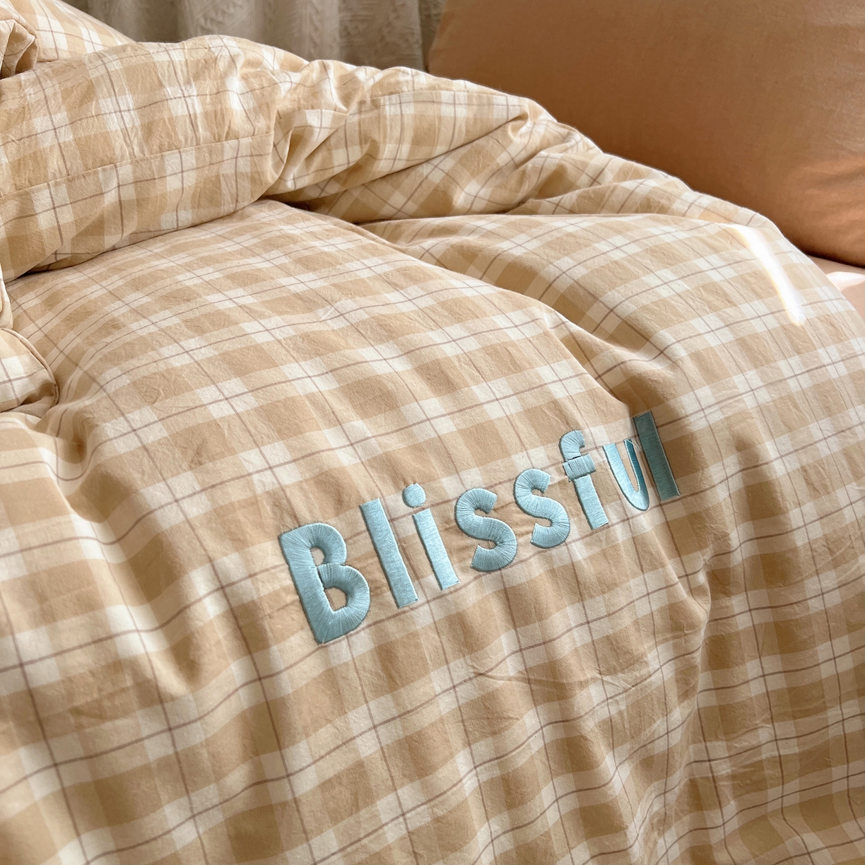 91家纺网 家纺一手货源 找家纺 丽涵家纺 2026新款全棉纯棉色织水洗棉绣花单被套被套单件 尚格-咖