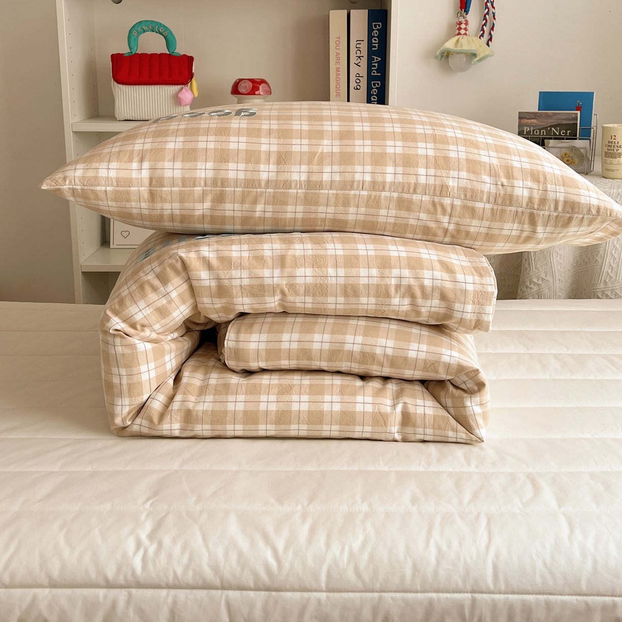 丽涵家纺 2026新款全棉纯棉色织水洗棉绣花单被套被套单件 尚格-咖