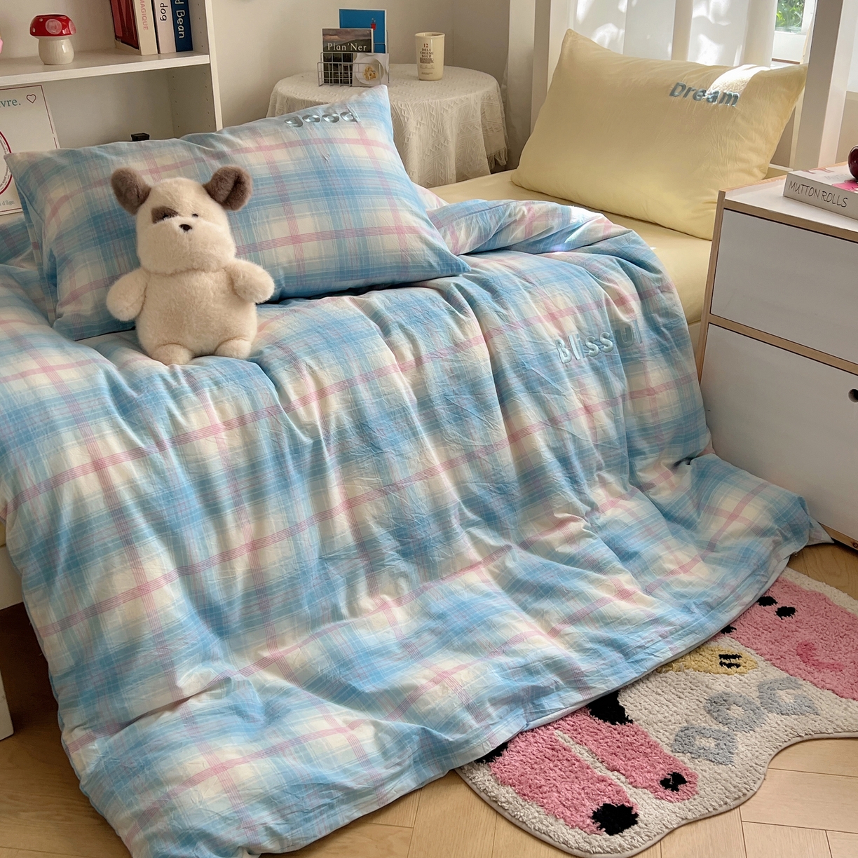 91家纺网 家纺一手货源 找家纺 丽涵家纺 2026新款全棉纯棉色织水洗棉绣花单被套被套单件 梦想-兰