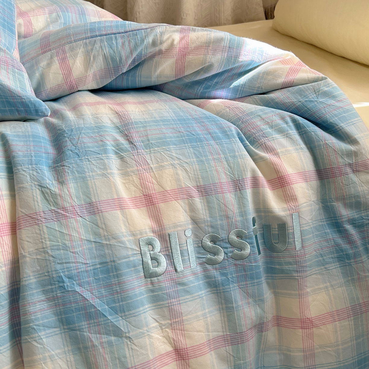 91家纺网 家纺一手货源 找家纺 丽涵家纺 2026新款全棉纯棉色织水洗棉绣花单被套被套单件 梦想-兰