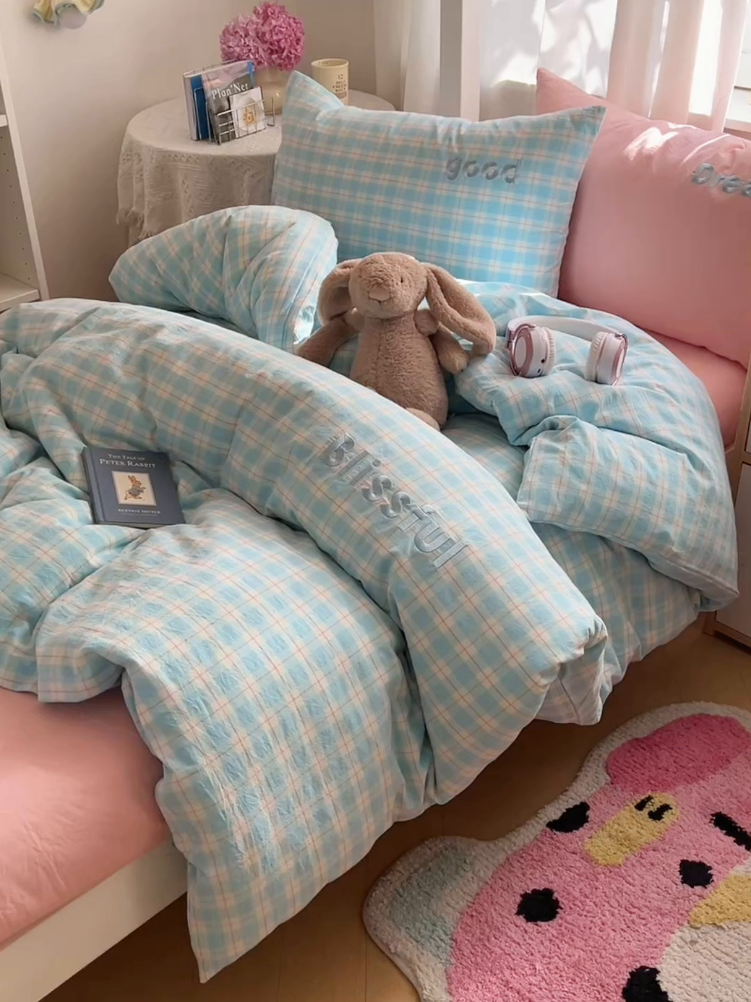 91家纺网 家纺一手货源 找家纺 丽涵家纺 2026新款全棉纯棉色织水洗棉绣花单被套被套单件 尚格-蓝