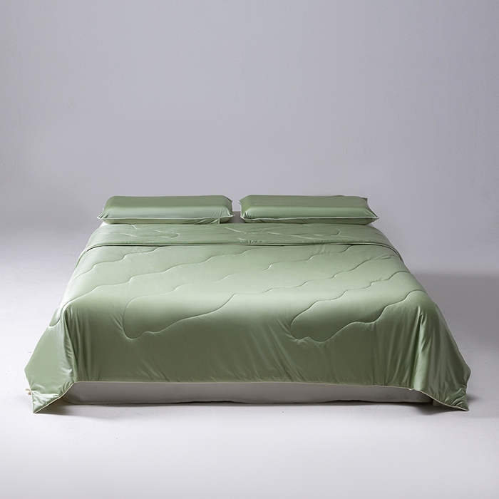 91家纺网 家纺一手货源 找家纺 迪梵家纺 2026春夏新品A类水光丝绸锦氨（170克面料）凉感冰丝夏凉被55大豆夏被空调被薄被子被芯 橄榄绿