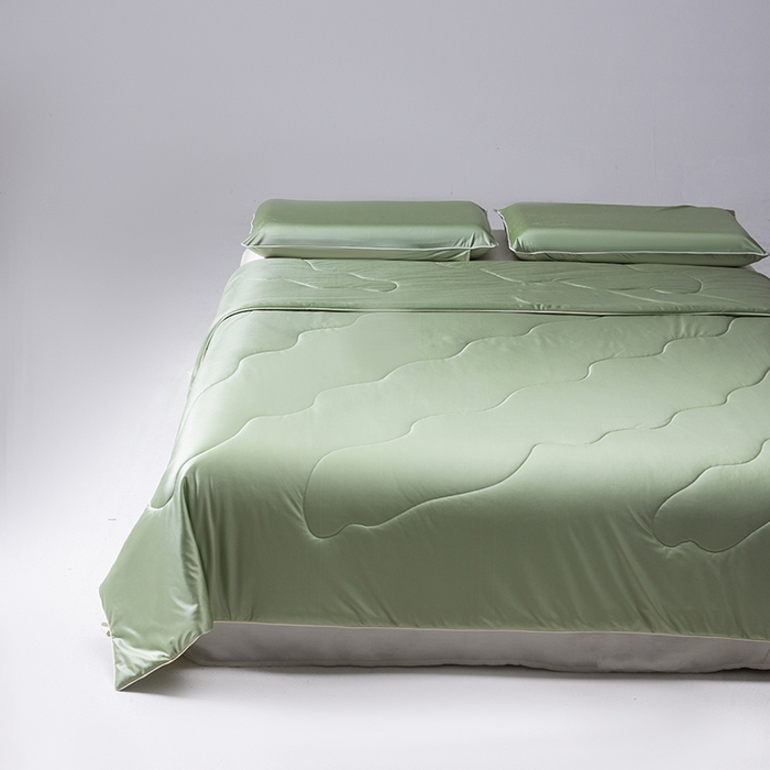 91家纺网 家纺一手货源 找家纺 迪梵家纺 2026春夏新品A类水光丝绸锦氨（170克面料）凉感冰丝夏凉被55大豆夏被空调被薄被子被芯 橄榄绿