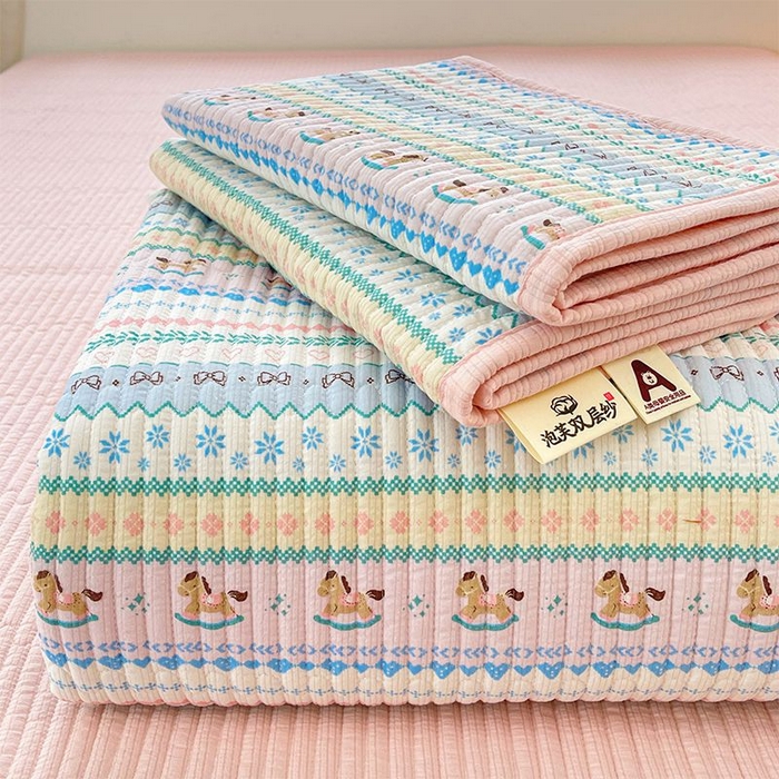 91家纺网 家纺一手货源 找家纺 梵朴 2025新款A类棉加绒一面纯棉一面宝宝婴儿牛奶绒双面可用床盖单品学生床垫炕盖 可可蓝格