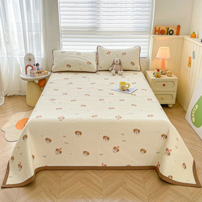 91家纺网 家纺一手货源 找家纺 梵朴 2026新款A类泡芙双层纱云感邹邹纱床盖三件套 萌宠