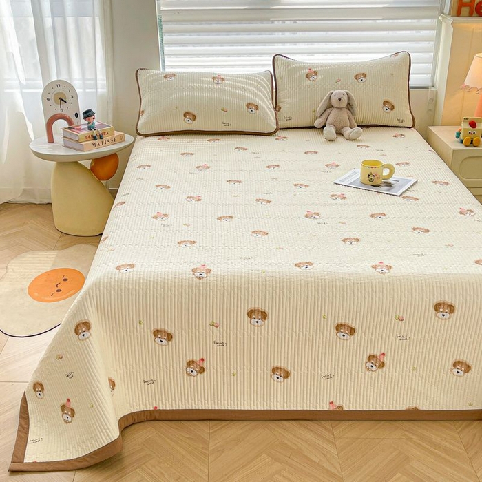 91家纺网 家纺一手货源 找家纺 梵朴 2026新款A类泡芙双层纱云感邹邹纱床盖三件套 萌宠