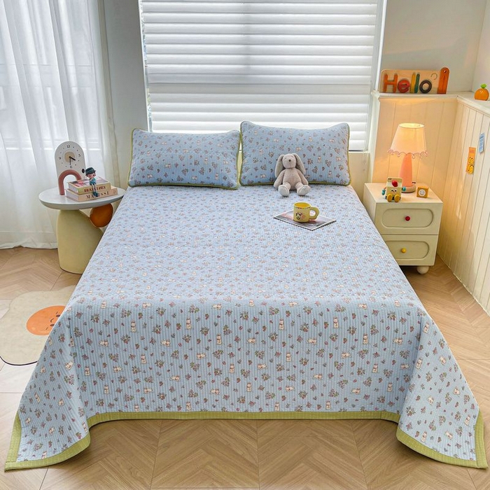 91家纺网 家纺一手货源 找家纺 梵朴 2026新款A类泡芙双层纱云感邹邹纱床盖三件套 花从小兔