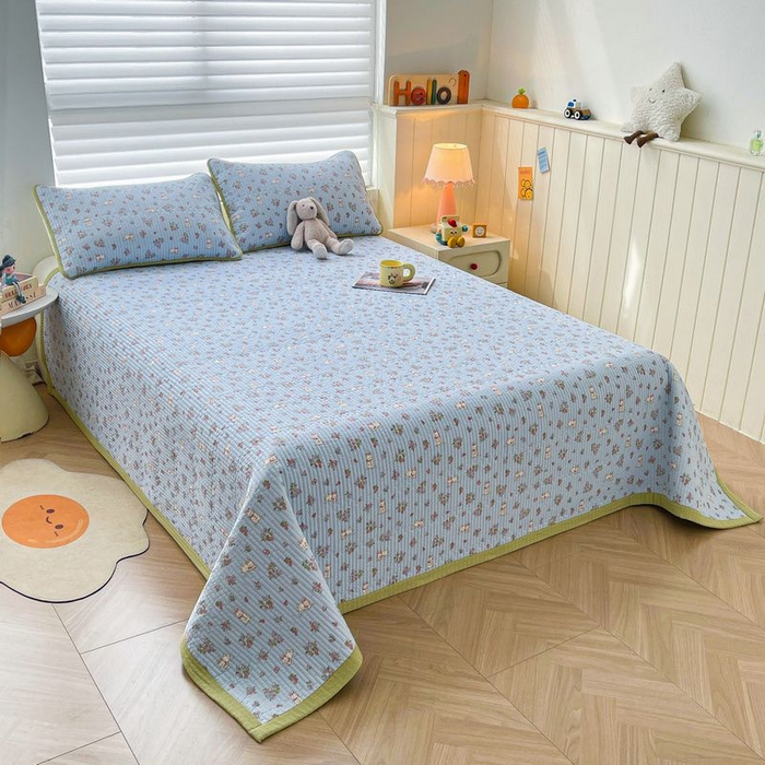 91家纺网 家纺一手货源 找家纺 梵朴 2026新款A类泡芙双层纱云感邹邹纱床盖三件套 花从小兔