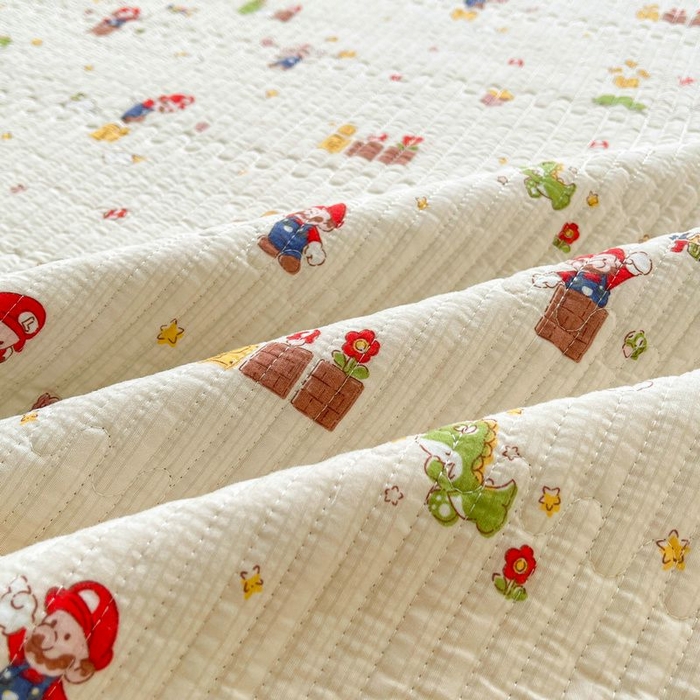 91家纺网 家纺一手货源 找家纺 梵朴 2026新款A类泡芙双层纱云感邹邹纱床盖三件套 快乐马里奥