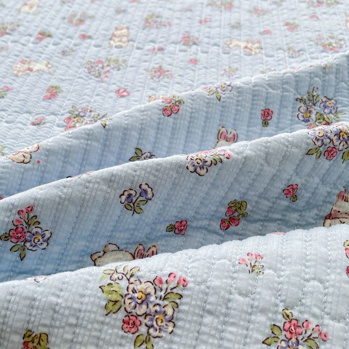 91家纺网 家纺一手货源 找家纺 梵朴 2026新款A类泡芙双层纱云感邹邹纱床盖三件套 花从小兔