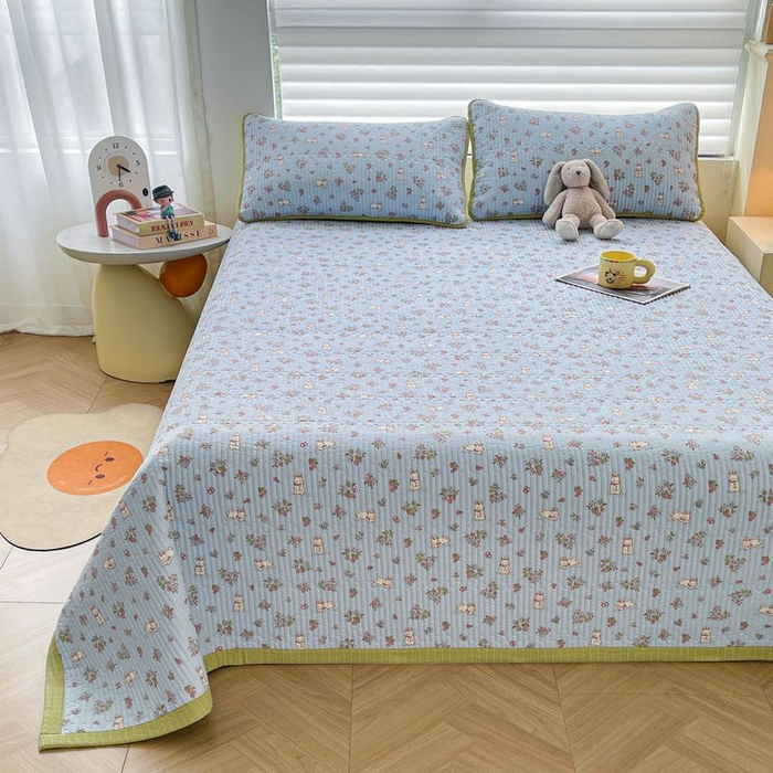 91家纺网 家纺一手货源 找家纺 梵朴 2026新款A类泡芙双层纱云感邹邹纱床盖三件套 花从小兔