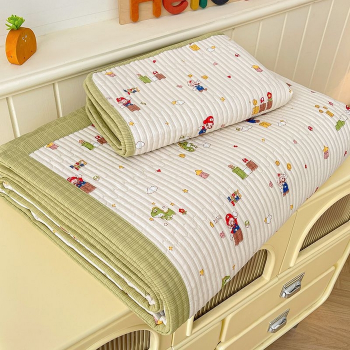 91家纺网 家纺一手货源 找家纺 梵朴 2026新款A类泡芙双层纱云感邹邹纱床盖三件套 快乐马里奥