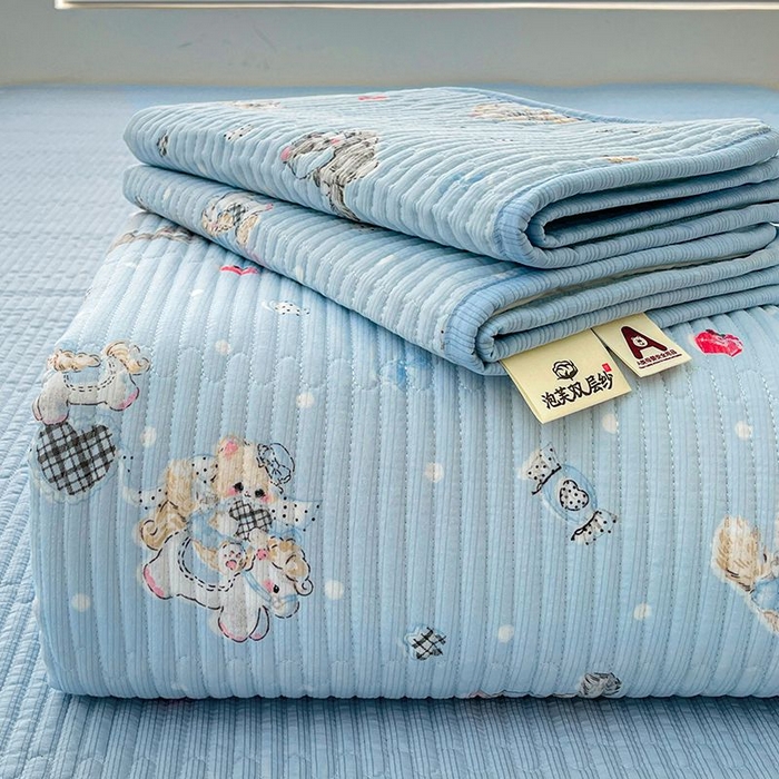 梵朴 2026新款A类泡芙双层纱云感邹邹纱床盖三件套 猫咪蓝