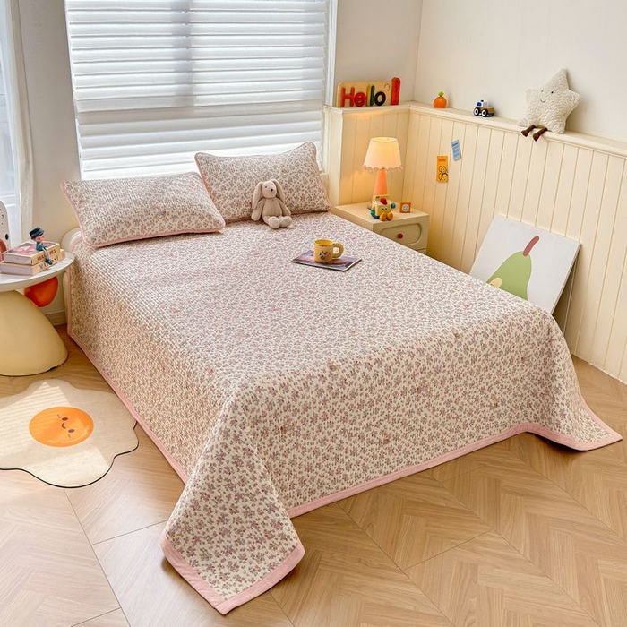 91家纺网 家纺一手货源 找家纺 梵朴 2026新款A类泡芙双层纱云感邹邹纱床盖三件套 紫花免