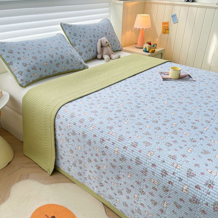 91家纺网 家纺一手货源 找家纺 梵朴 2026新款A类泡芙双层纱云感邹邹纱床盖三件套 花从小兔