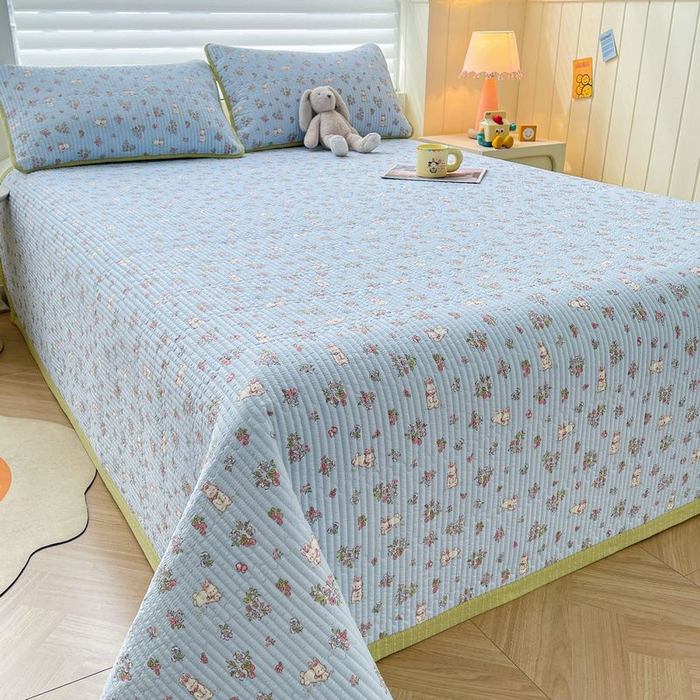 91家纺网 家纺一手货源 找家纺 梵朴 2026新款A类泡芙双层纱云感邹邹纱床盖三件套 花从小兔