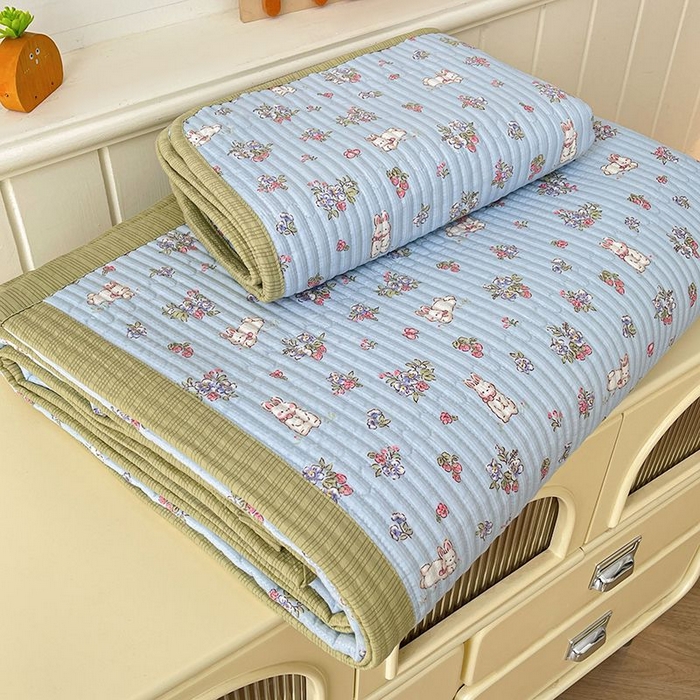 91家纺网 家纺一手货源 找家纺 梵朴 2026新款A类泡芙双层纱云感邹邹纱床盖三件套 花从小兔