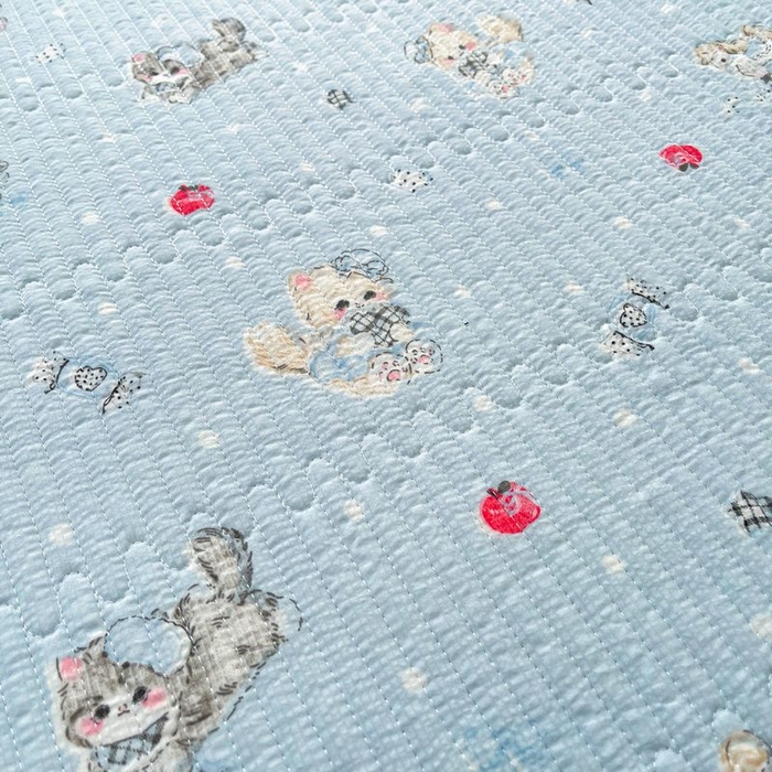 91家纺网 家纺一手货源 找家纺 梵朴 2026新款A类泡芙双层纱云感邹邹纱床盖三件套 猫咪蓝