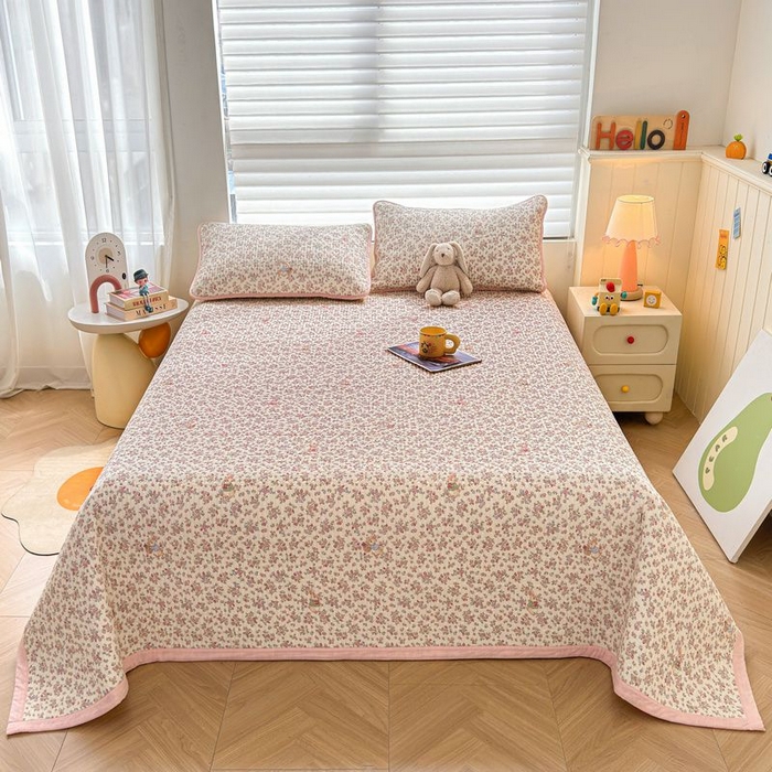 91家纺网 家纺一手货源 找家纺 梵朴 2026新款A类泡芙双层纱云感邹邹纱床盖三件套 紫花免