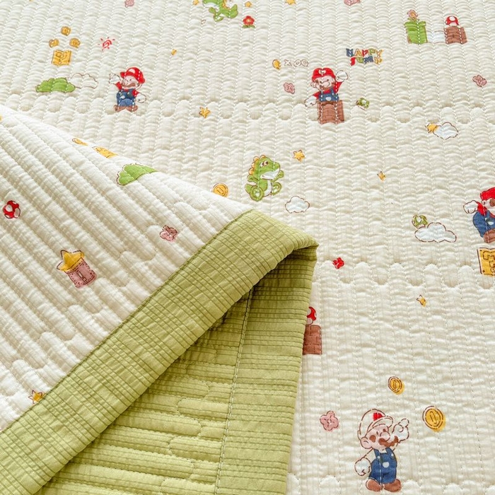 91家纺网 家纺一手货源 找家纺 梵朴 2026新款A类泡芙双层纱云感邹邹纱床盖三件套 快乐马里奥