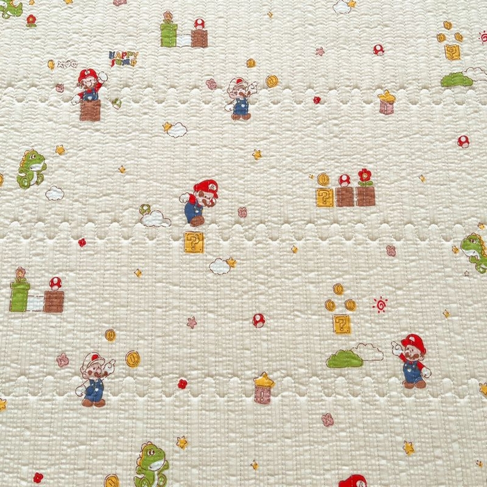 91家纺网 家纺一手货源 找家纺 梵朴 2026新款A类泡芙双层纱云感邹邹纱床盖三件套 快乐马里奥