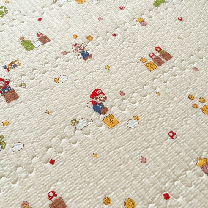 91家纺网 家纺一手货源 找家纺 梵朴 2026新款A类泡芙双层纱云感邹邹纱床盖三件套 快乐马里奥