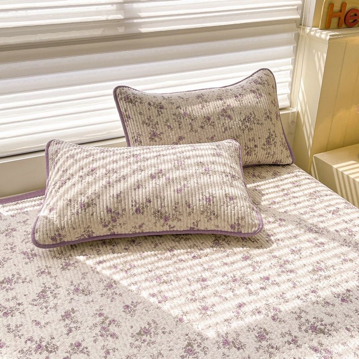 91家纺网 家纺一手货源 找家纺 梵朴 2026新款A类泡芙双层纱云感邹邹纱床盖三件套 花季紫