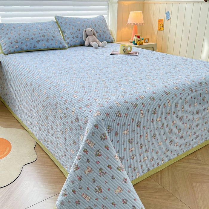 91家纺网 家纺一手货源 找家纺 梵朴 2026新款A类泡芙双层纱云感邹邹纱床盖三件套 花从小兔