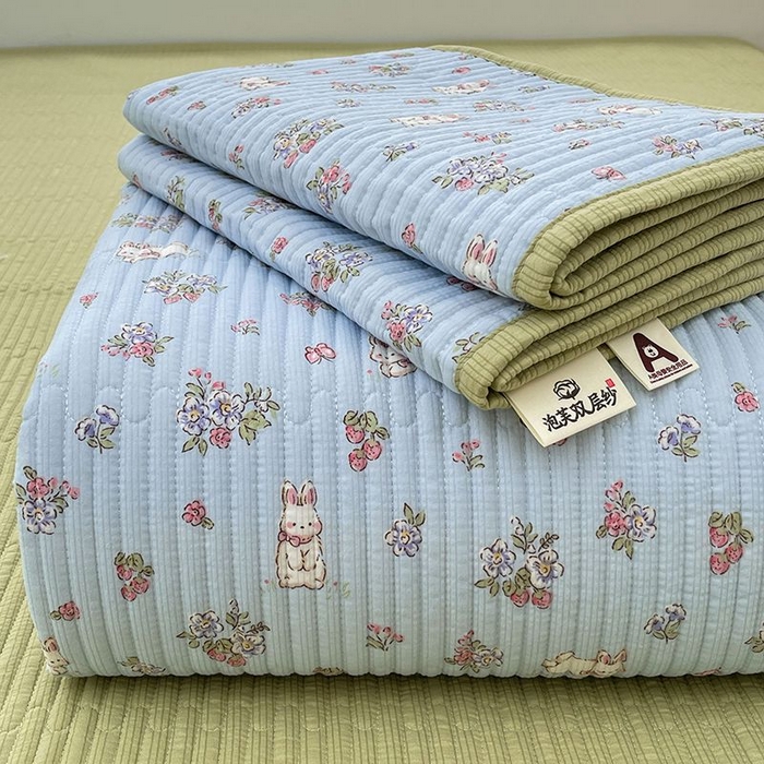 梵朴 2026新款A类泡芙双层纱云感邹邹纱床盖三件套 花从小兔